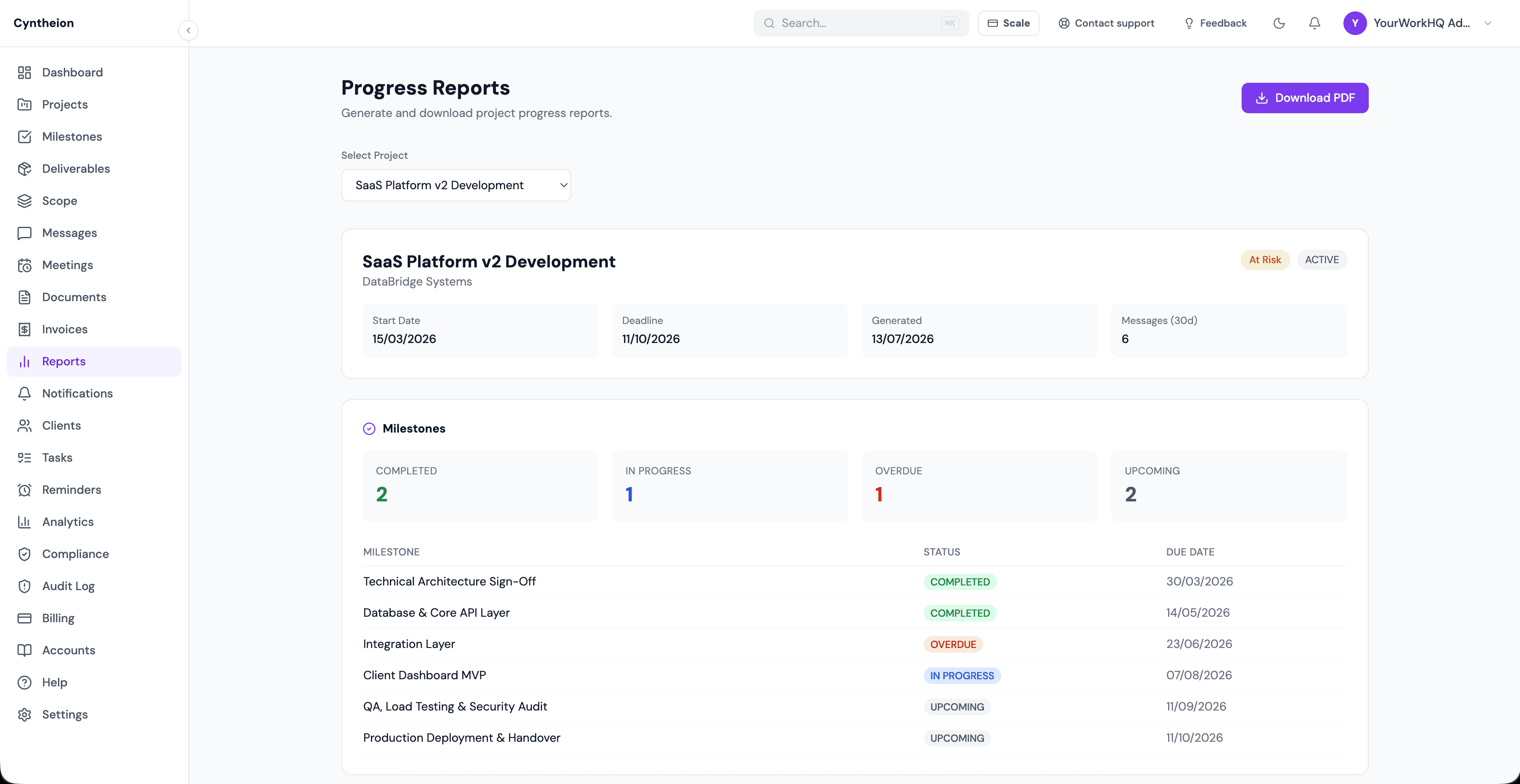 Invoices list with paid, sent, overdue and draft statuses