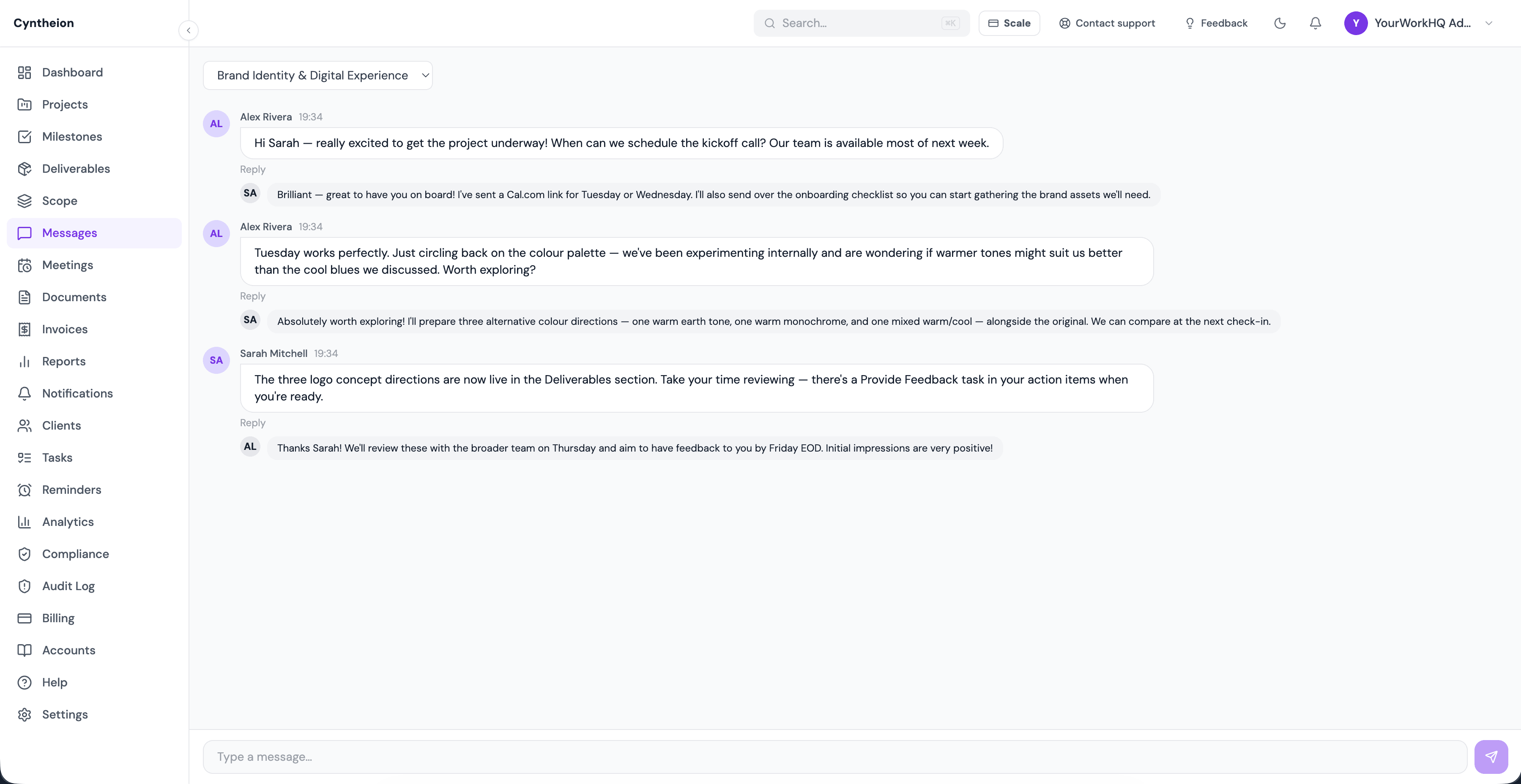 Project message thread between agency and client